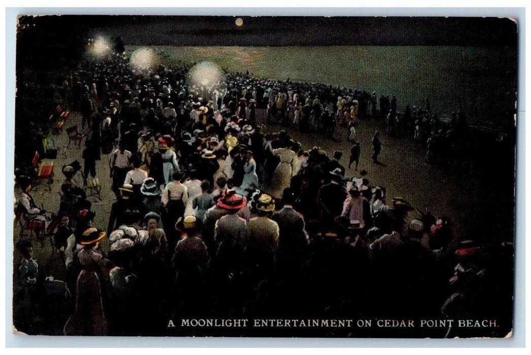 1912 A Moonlight Entertainment On Cedar Point Beach Ohio OH Antique Postcard