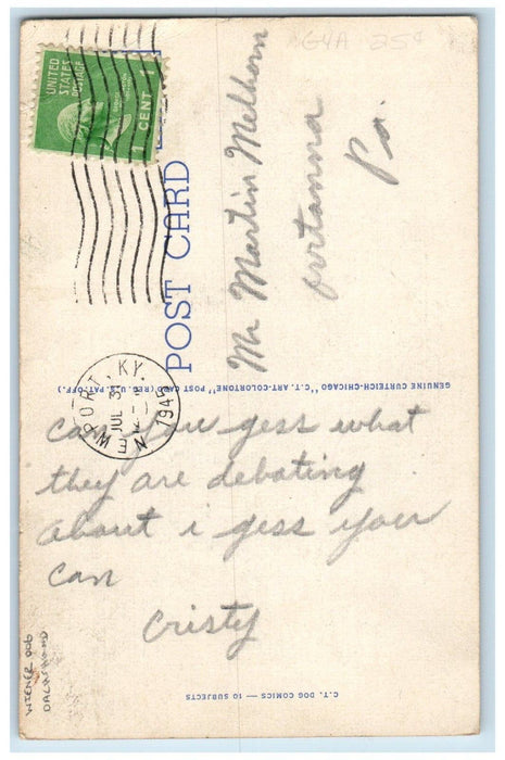 1945 Wiener Dog And Dachshund My Dear Alphonse Groceries Newport KY Postcard