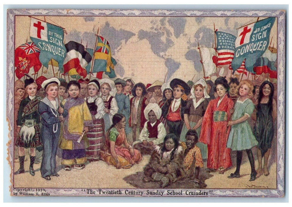 The Twentieth Century Sunday School Crusaders Flags Philadelphia PA Postcard