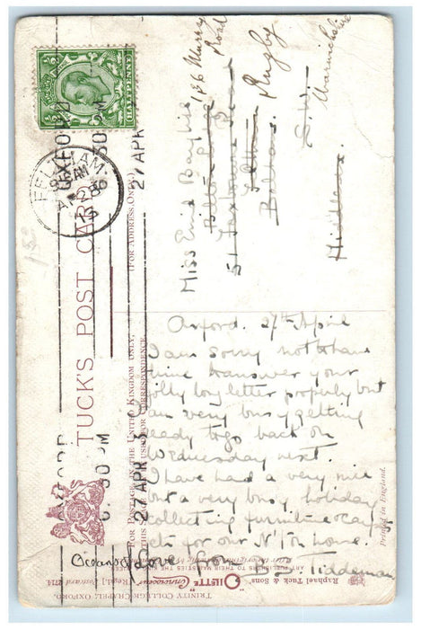 1913 Trinity College Chapel Oxford England Oilette Tuck Art Postcard
