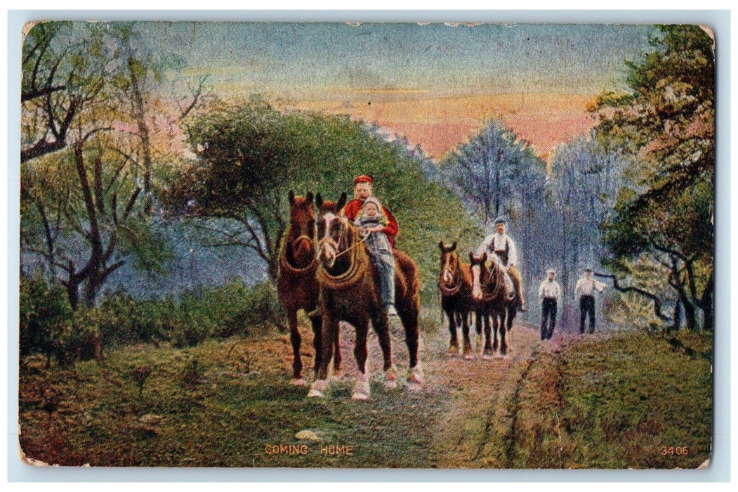 1909 Horse Father And Son Coming Hom Blue Cancel Beryl West Virginia WV Postcard