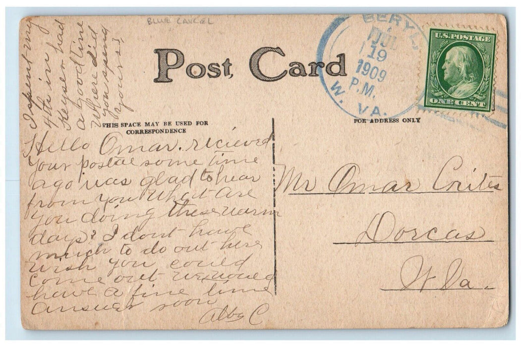 1909 Horse Father And Son Coming Hom Blue Cancel Beryl West Virginia WV Postcard