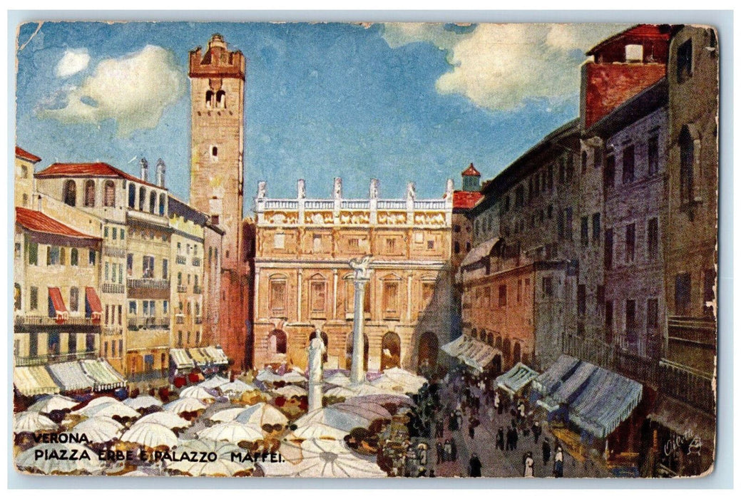 1928 Verona Piazza Erbe E Palazzo Maffei Italy Oilette Tuck Art Postcard