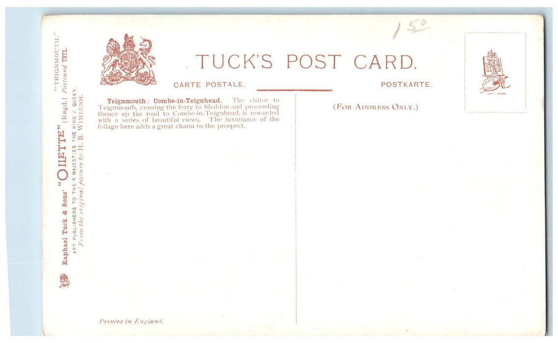 c1910 Teignmouth Combe-in-Teignhead England Oilette Tuck Art Postcard