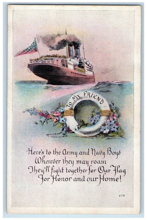 c1910's Military Soldier Steamer Ship Flag Buoy WWI Unposted Antique Postcard