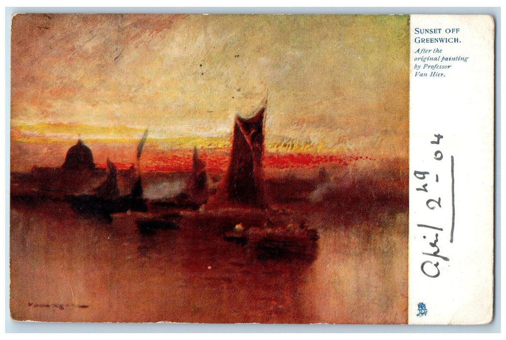 1904 Sunset Off Greenwich London England Posted Oilette Tuck Art Postcard