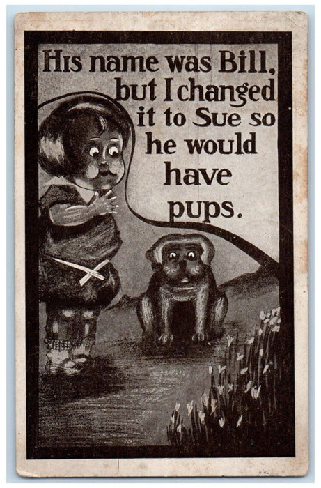 c1910's Little Girl Changed Dog Name Flowers Humor Posted Antique Postcard