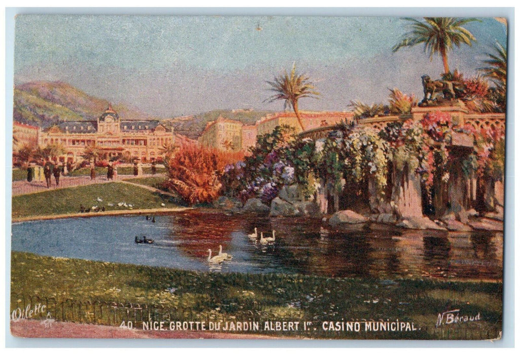 c1910 Casino Municipal Nice Grotte Du Jardin Albert I France Tuck Art Postcard