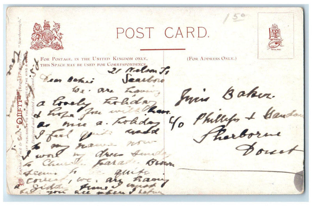 c1910 The Castle Scarborough England Posted Oilette Tuck Art Postcard