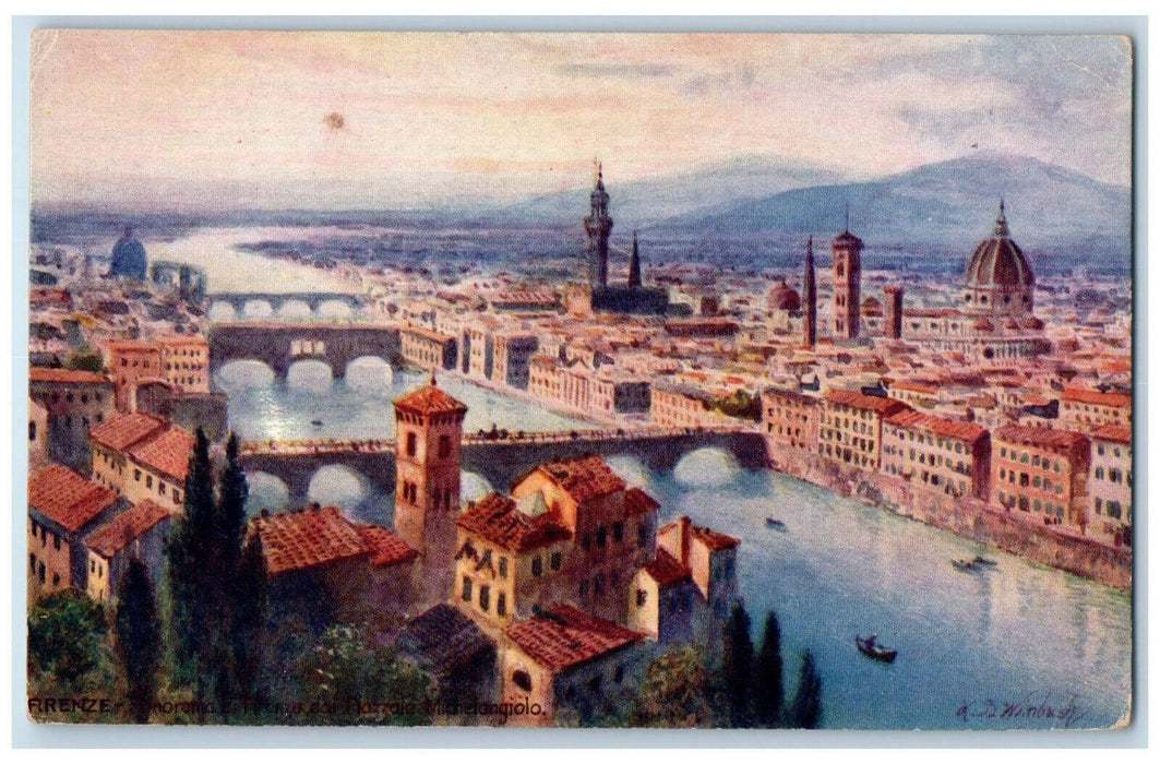 c1910 Panorama of Florence (Firenze) Italy Oilette Tuck Art Postcard