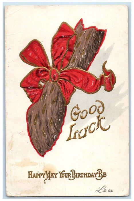 1907 Birthday Goodluck Rabbits Fat Embossed Wilmington Delaware DE Postcard