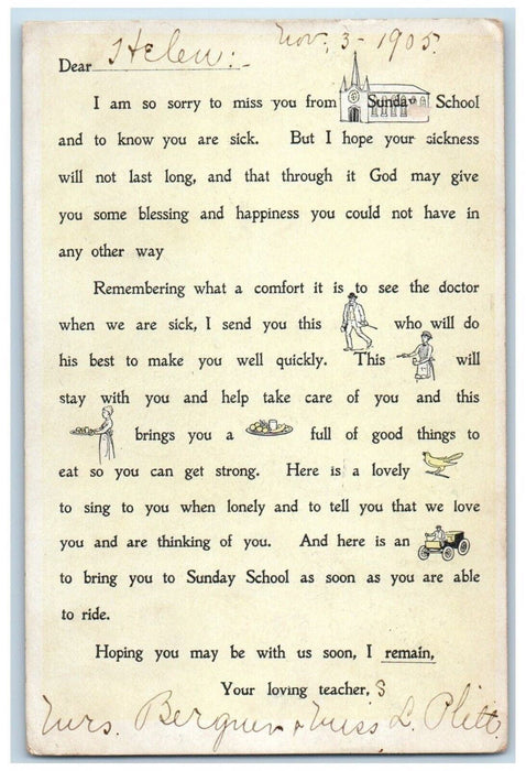 1905 Sunday School Puzzle Teacher Letter Washington DC Posted Antique Postcard