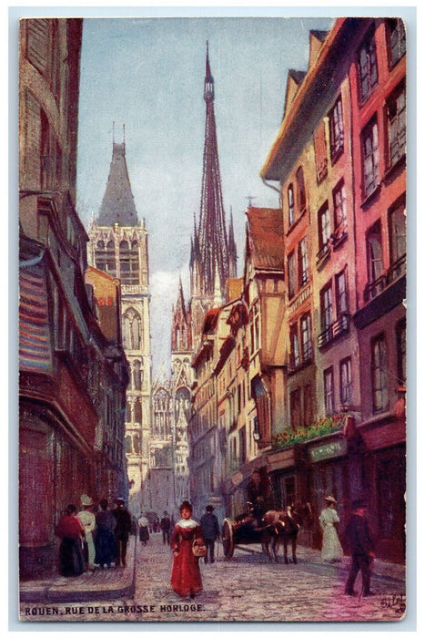 c1910 Rouen Rue De La Grosse Horloge France Oilette Tuck Art Postcard