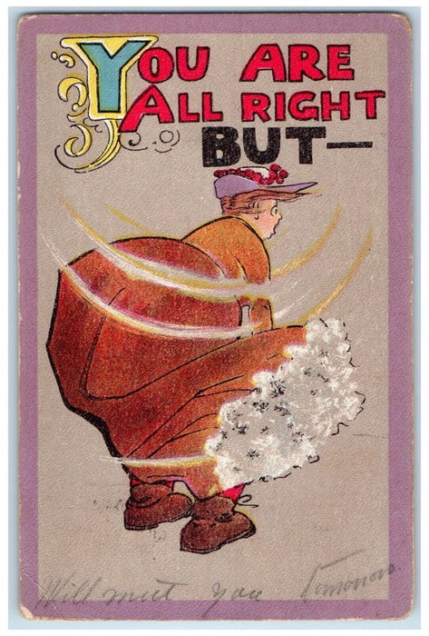 1912 Fat Woman Big Butt You Are All Right But Winsch Back Moneta VA Postcard