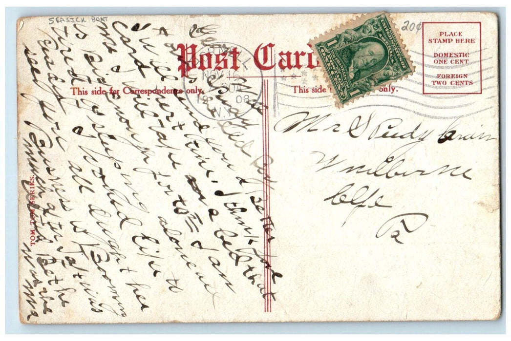 1908 Seasick Boat Throwing Up The Fast Hornell New York NY Antique Postcard