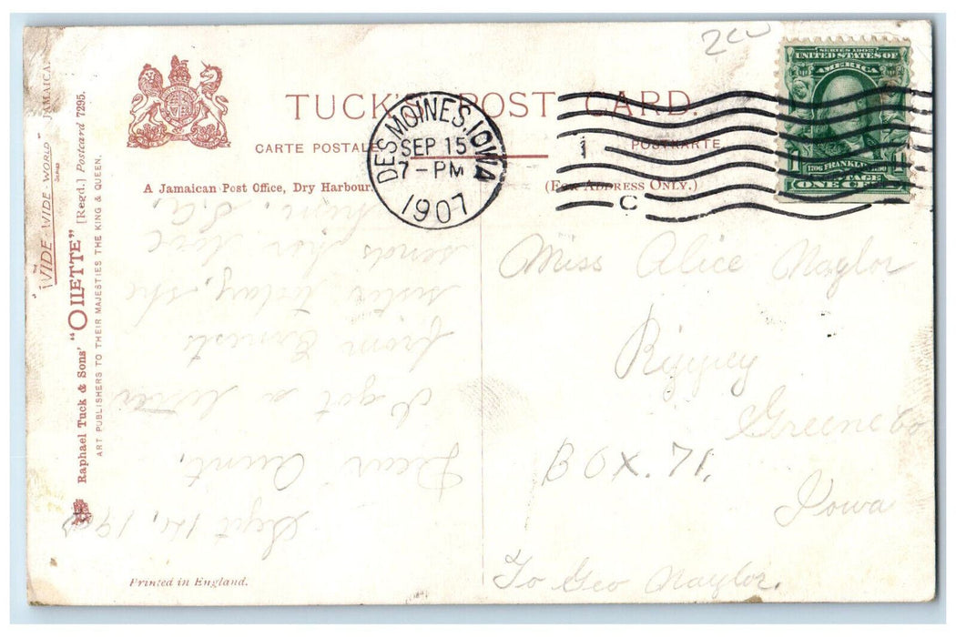 1907 The Post Office Dry Harbour Jamaica Posted Oilette Tuck Art Postcard