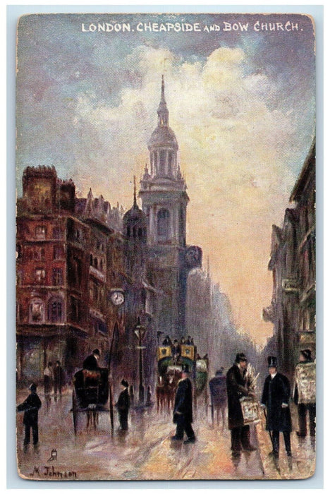 c1910 London Cheapside and Bow Church England Oilette Tuck Art Postcard