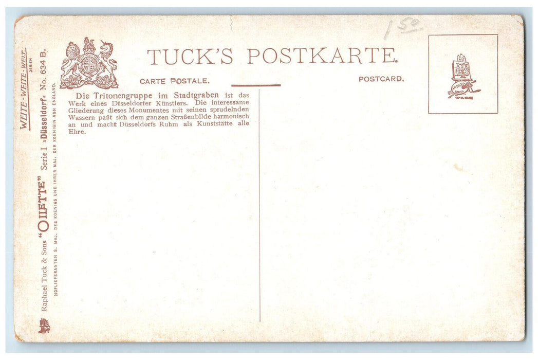 c1910 Triton Group In the Dusseldorf Moat Germany Oilette Tuck Art Postcard