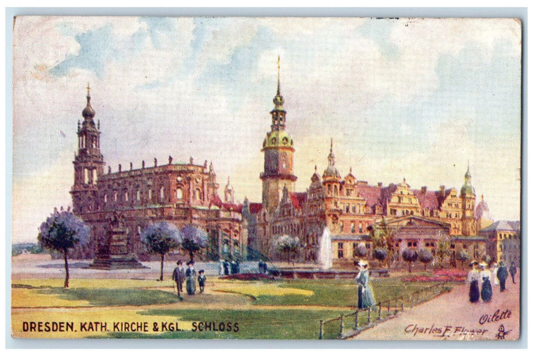 c1910 Catholic Church and Royal Castle Dresden Antique Oilette Tuck Art Postcard
