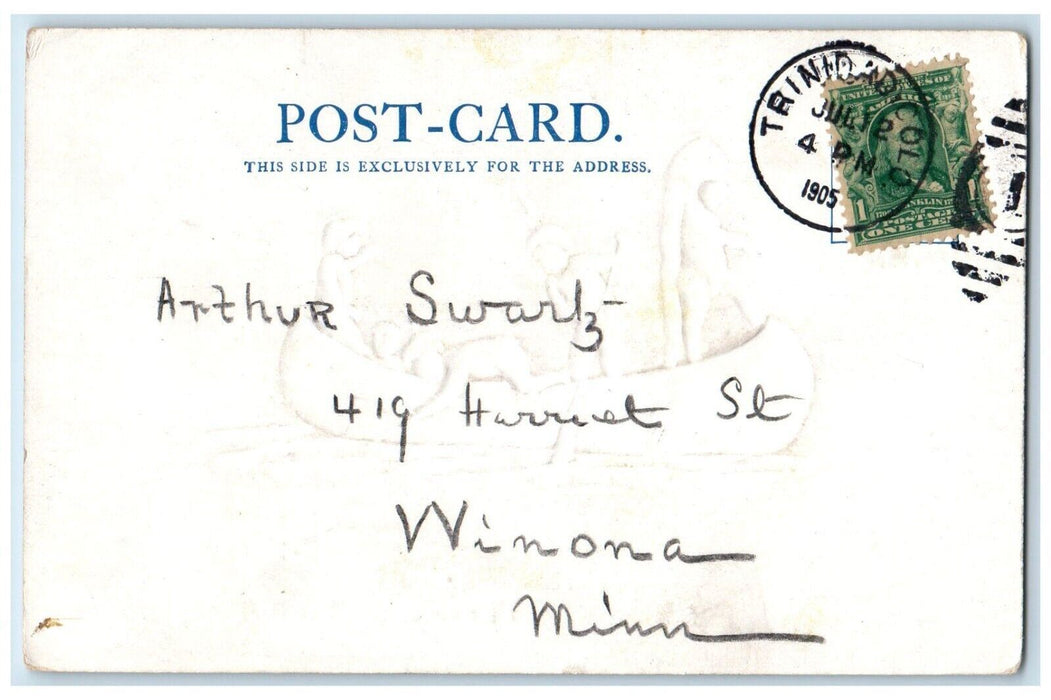 1905 Cupid Out Canoeing Scene Native American Arrow Trinidad Colorado Postcard