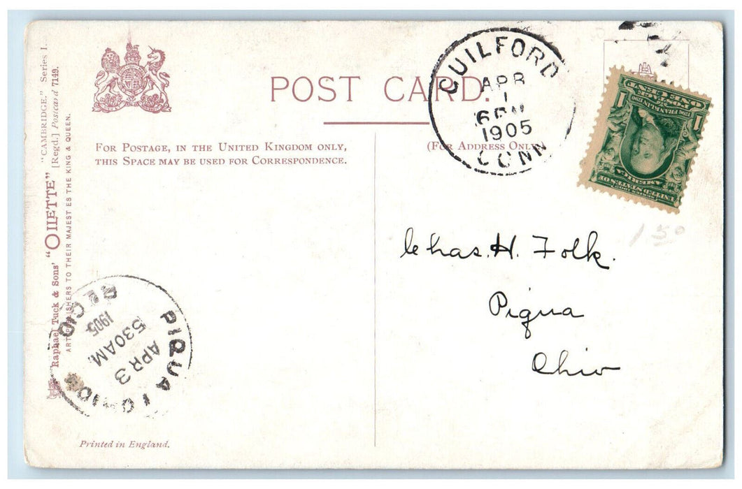 1905 Clare College and Bridge Cambridge England Oilette Tuck Art Postcard