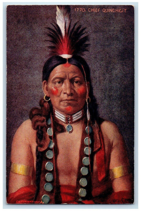c1910 Chief Quinghigit Indigenous Native American Indian Scene Vintage Postcard