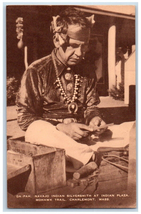 c1940 Navajo Indian Silversmith Indian Plaza Mohawk Trail Charlemont MA Postcard