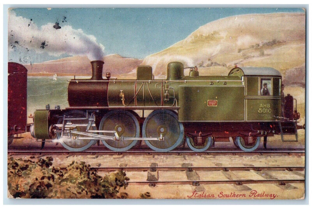 1908 Italian Southern Railway Locomotive Train Oilette Raphael Tuck Son Postcard