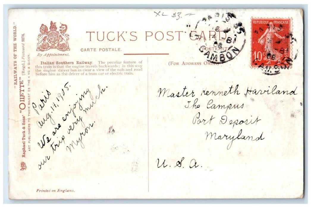 1908 Italian Southern Railway Locomotive Train Oilette Raphael Tuck Son Postcard
