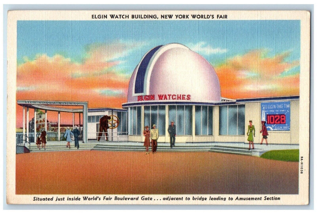 1940 Elgin Watch Building New York World's Fair Boulevard Gate New York Postcard