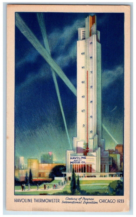 1933 Havoline Thermometer Century Progress Exposition Chicago Illinois Postcard