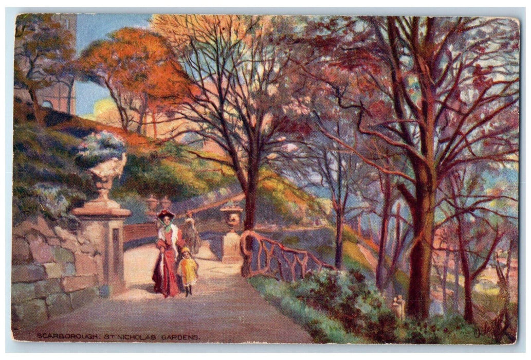 c1910 St. Nicholas Gardens Scarborough England Oilette Tuck Art Postcard