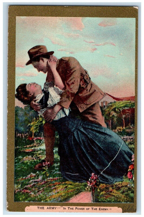 c1910's Military Soldier Sweet Couple Romance Flowers Posted Antique Postcard