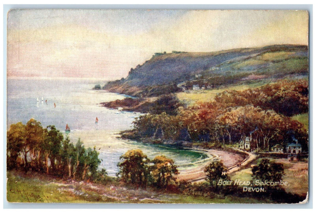 c1910 Bolt Head Salcombe Devon England Antique Oilette Tuck Art Postcard