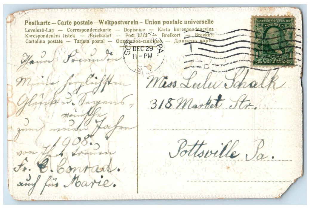 1907 Merry Christmas Children Holly Berries Embossed Scranton PA Posted Postcard