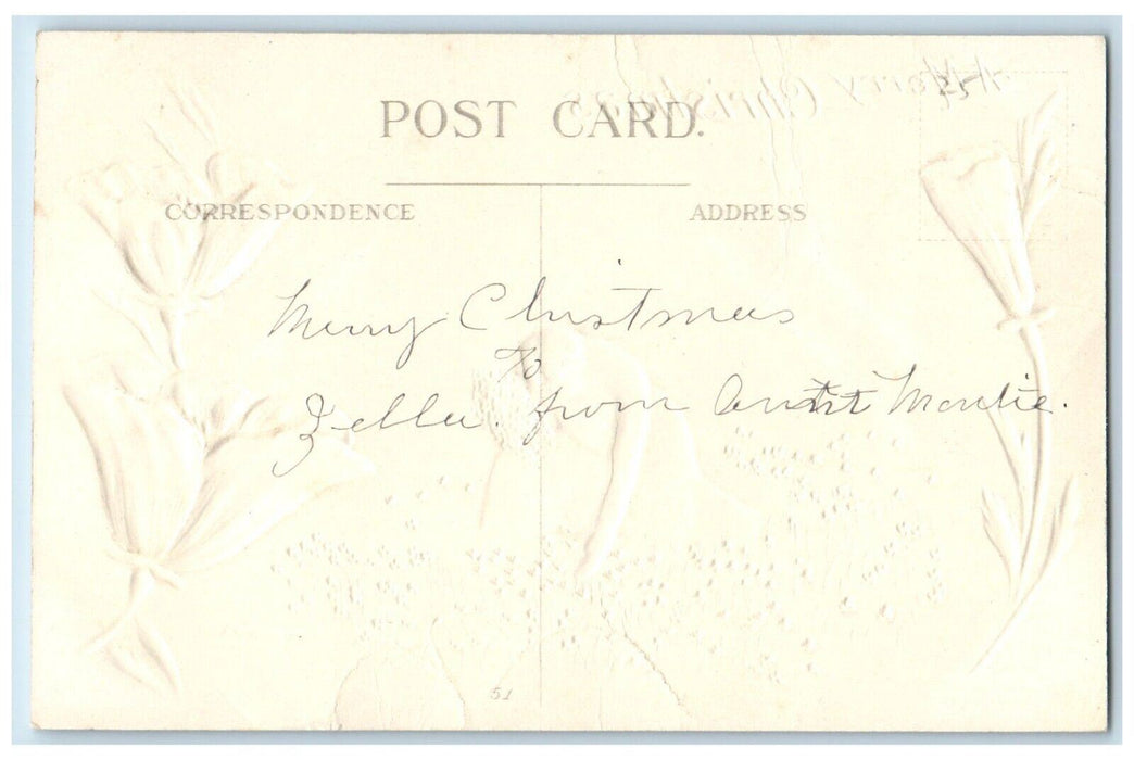 c1910's Christmas Woman Gathering Poppies Flowers In Winter Time Posted Postcard
