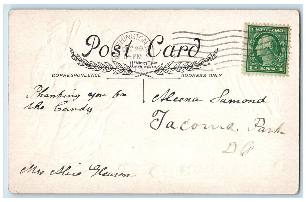 1919 Christmas Angel Shepherds Star Pine Cone Embossed Washington DC Postcard