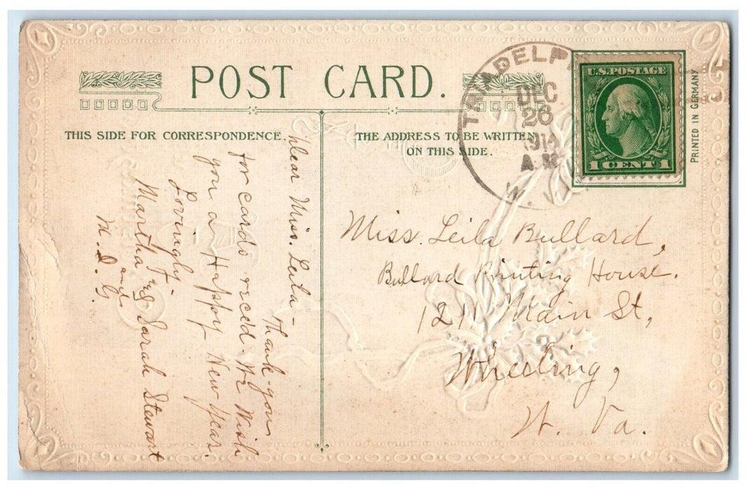 1911 Christmas Holly Berries Crescent John Winsch Artist Signed Antique Postcard