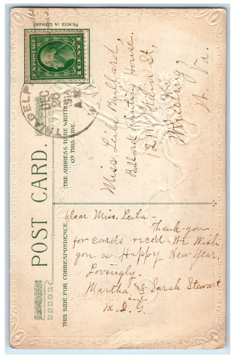 1911 Christmas Holly Berries Crescent John Winsch Artist Signed Antique Postcard
