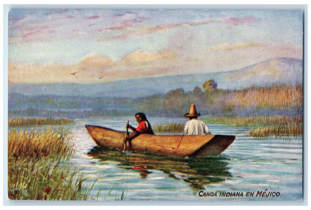 c1910 Canoa Indiana En Mejico Boating Mexican Life Oilette Tuck Art Postcard