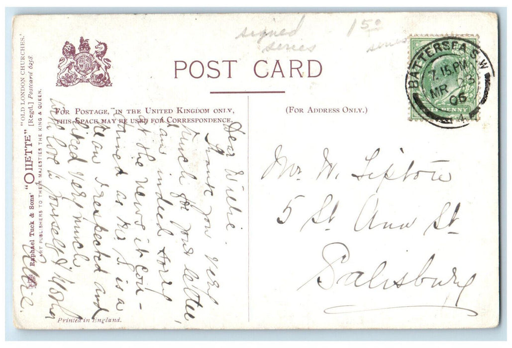 1906 St. Olave Hart Street Old London Churches Oilette Tuck Art Postcard