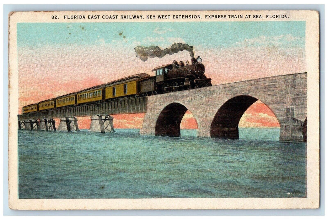 1920 Florida East Coast Railway Key West Extension Express Train Sea FL Postcard