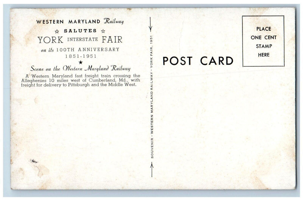 c1940 Western Maryland Railway Salutes York Interstate Fair Baltimore Postcard