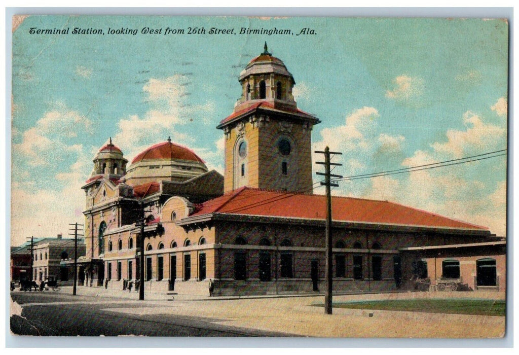 1911 Terminal Station Looking West Road 26th Street Birmingham Alabama Postcard