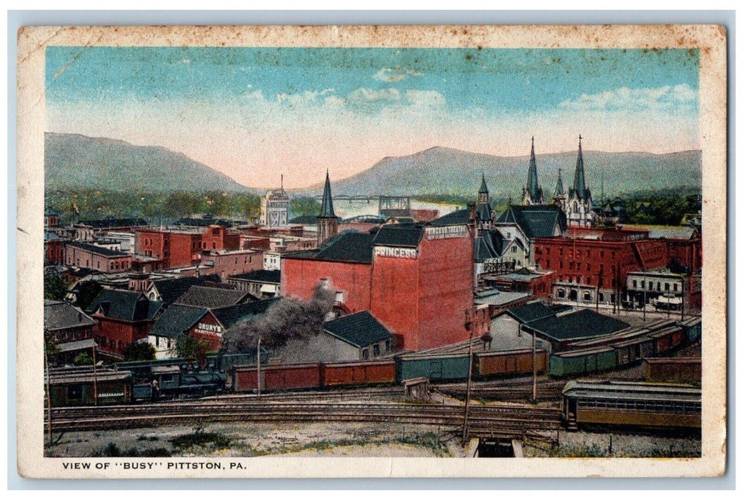 1922 View Busy Locomotive Train Factory Exterior Pittston Pennsylvania Postcard