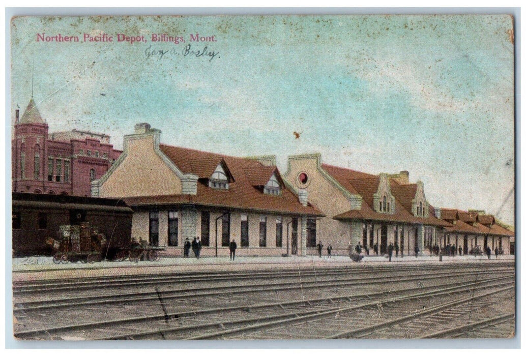 1913 Northern Pacific Depot Train Station Exterior Billings Montana MT Postcard