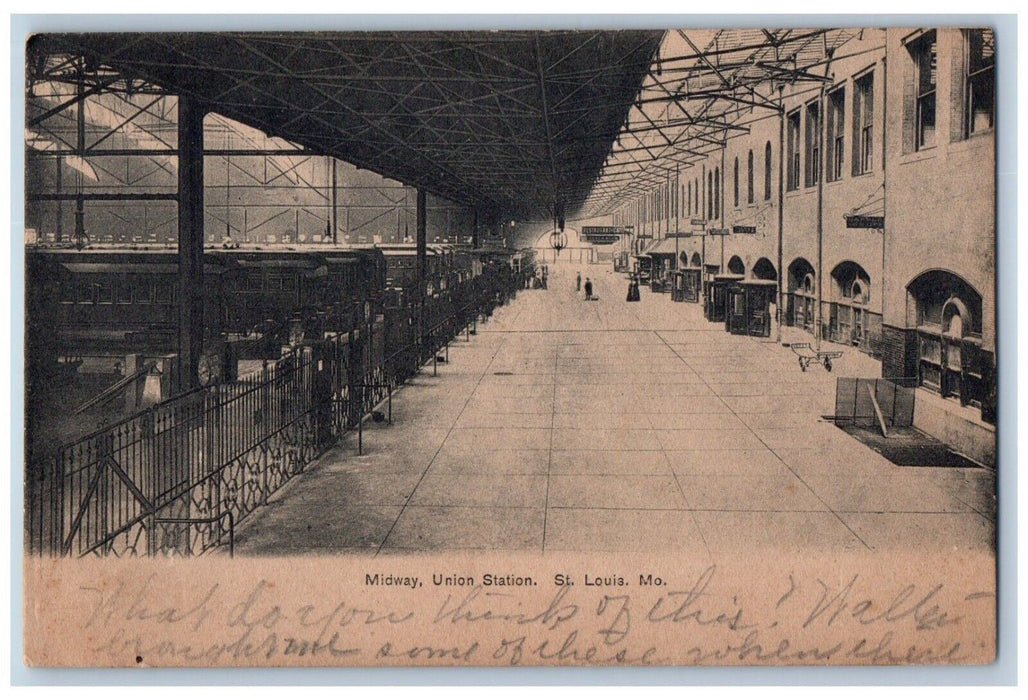 c1905 Midway Union Station Interior Train Station St. Louis Missouri MO Postcard