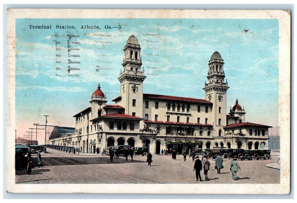 1929 Terminal Station Exterior Building Classic Cars Atlanta Georgia GA Postcard