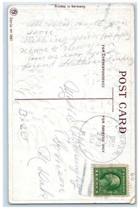 1913 Christmas Mistletoe House Church Star Leeper Pennsylvania PA Postcard
