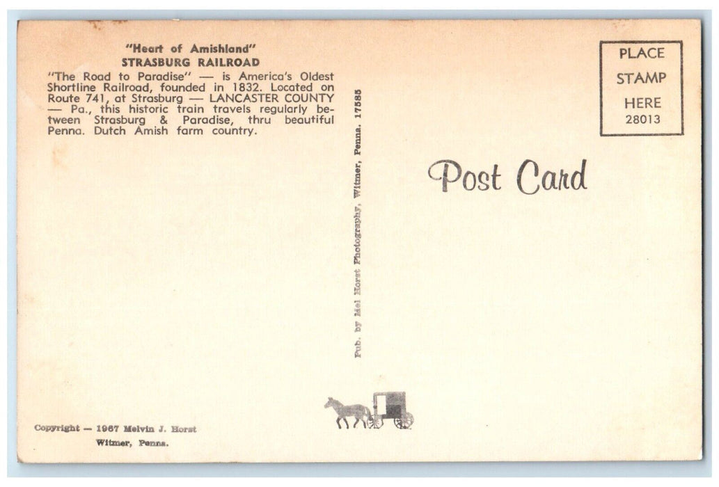 c1960 Heart Amishland Strasburg Railroad Road Paradise Pennsylvania PA Postcard